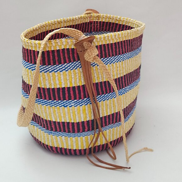 Colorful Woven Basket with Leather Accents - Picture 1 of 6